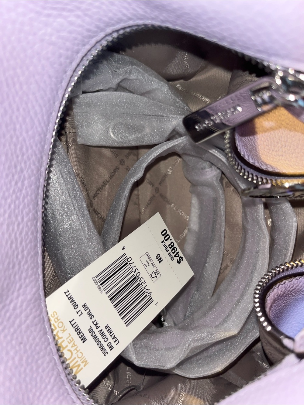 Michael Kors Lilac Pebbled Crossbody Bag with Silver Hardware - Picture 10 of 11